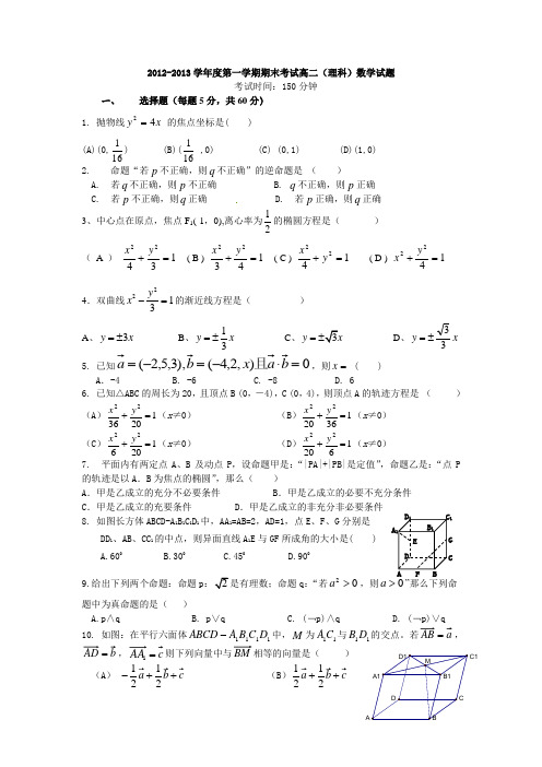 2013高二第一学期期末数学理科试题