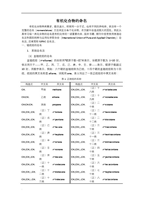 比较全面的有机化合物命名大全