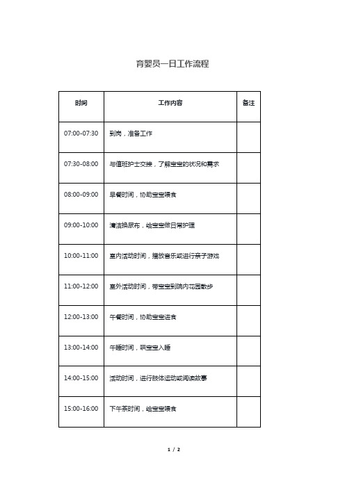 育婴员一日工作流程