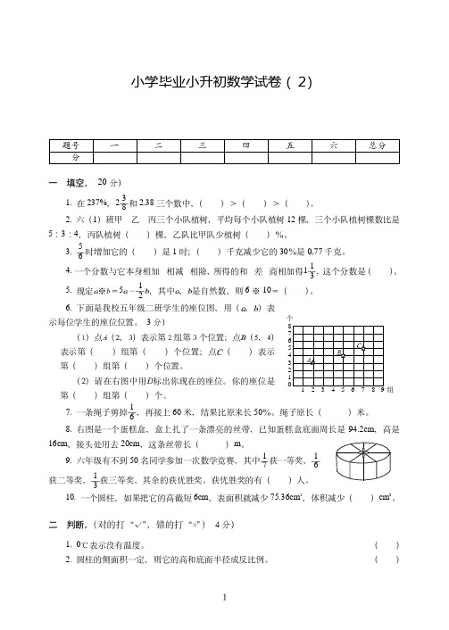 厦门市2019-2020小学毕业小升初数学试卷附试题详细答案( 2)