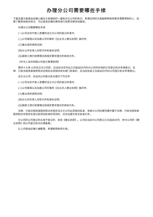 办理分公司需要哪些手续