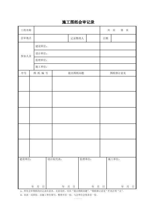 图纸会审记录表格(样本)