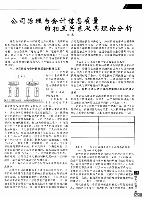 公司治理与会计信息质量的相互关系及其理论分析