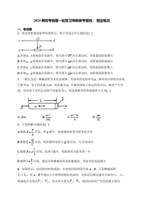 2025届高考物理一轮复习粤教版专题练：--恒定电流(含解析)