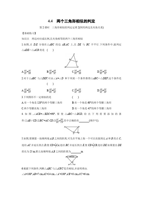 4.4 两个三角形相似的判定   第2课三角形相似的判定定理2(练习题2022学年浙教版九年级数学上