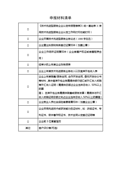 申报材料清单【模板】