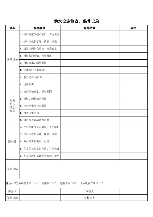 PZGLI007-019 供水设施检查、保养记录A0