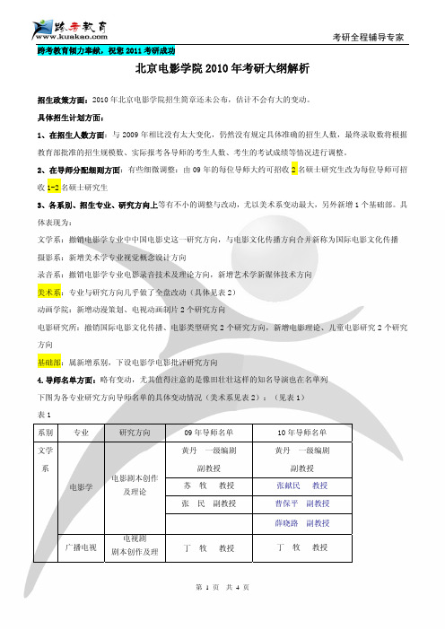 跨考专业课-北京电影学院2010年考研大纲解析