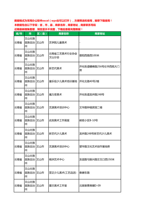 2020新版云南省文山壮族苗族自治州美术机构工商企业公司商家名录名单黄页联系电话号码地址大全12家