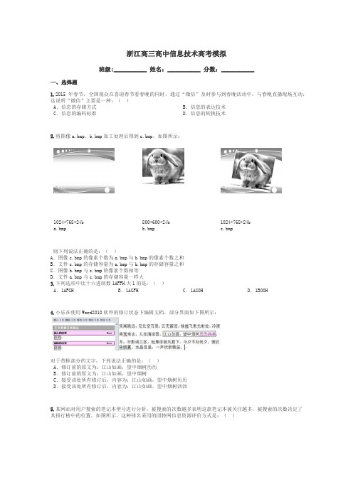 浙江高三高中信息技术高考模拟带答案解析
