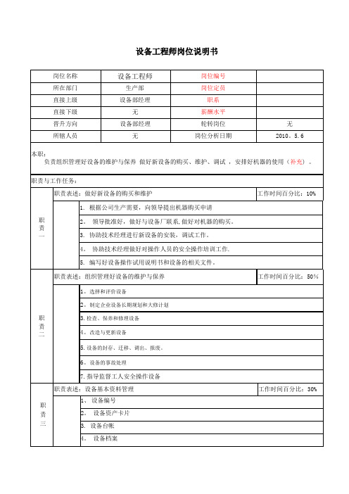 设备工程师-岗位说明书
