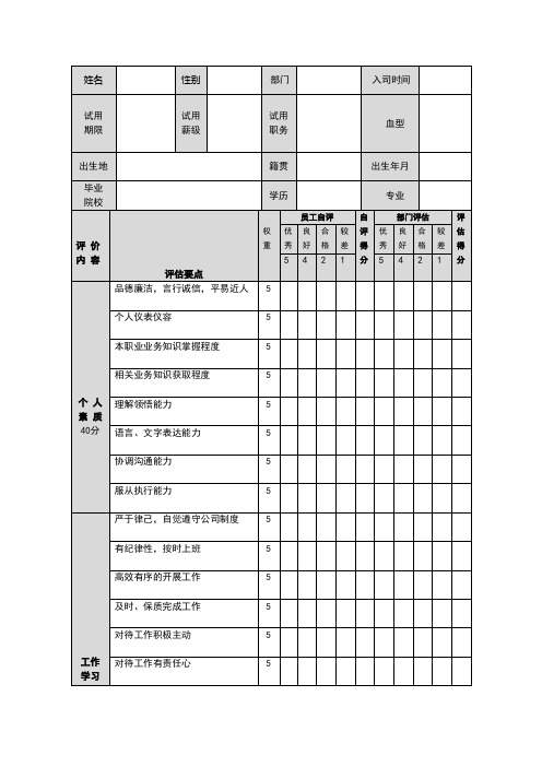 员工转正定级审批表