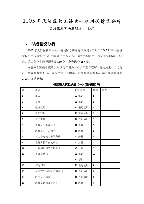 2005年天河区初三语文一模测试情况分析(精)