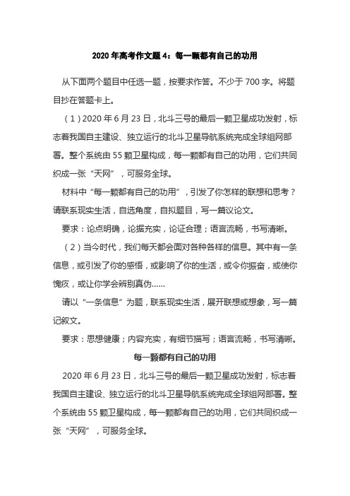 2020年高考作文题4：每一颗都有自己的功用