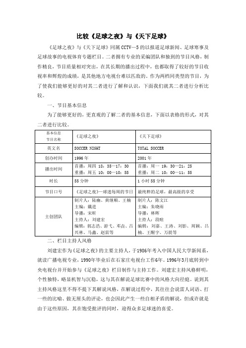 试比较《足球之夜》与《天下足球》