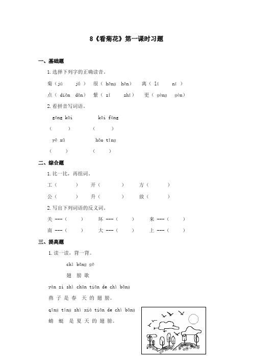 2017-2018年苏教版小学语文一年级上册《看菊花》第一课时精选习题【新版】