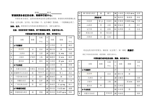 我国34个省区名称简称行政中心总表