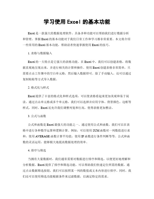 学习使用Excel的基本功能