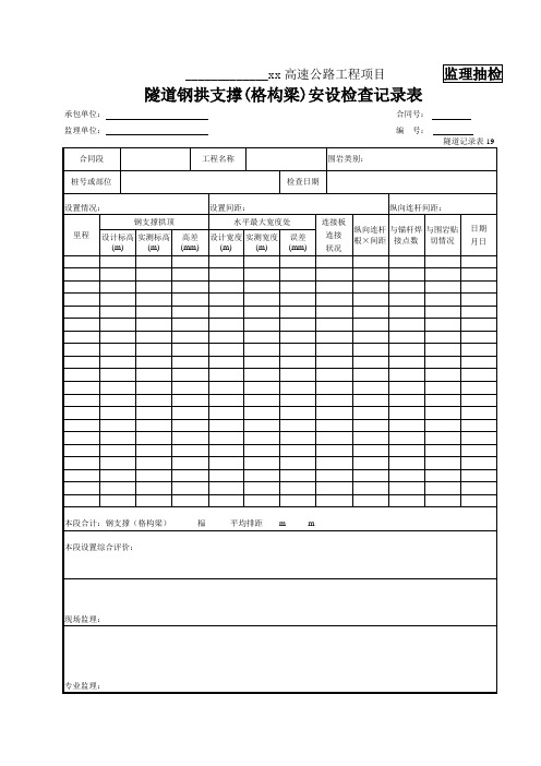 19 隧道钢拱支撑(格构梁)安设检查表