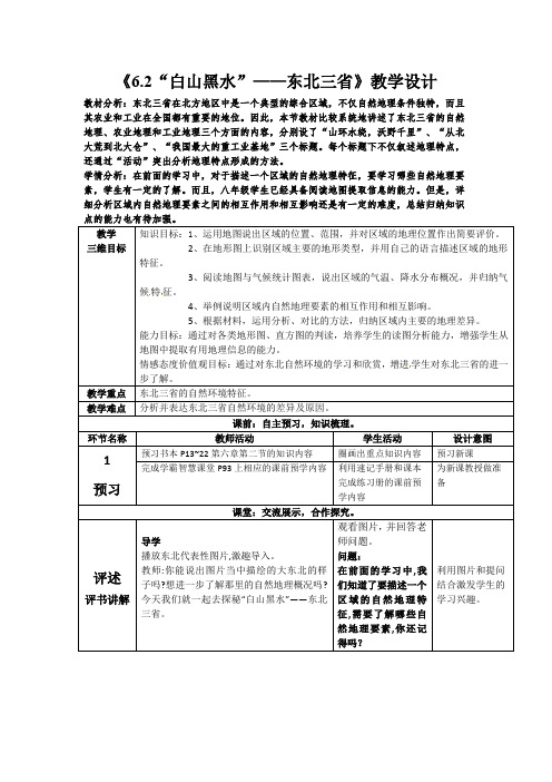 6.2白山黑水”——东北三省教案人教版地理八年级下册