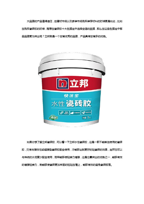 瓷砖胶十大名牌什么品牌更为突出？