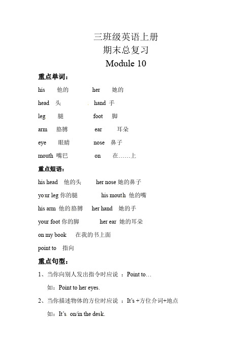 【期末复习】三年级上册英语知识梳理+巩固练习- Module 10 外研版(三起)(含答案)