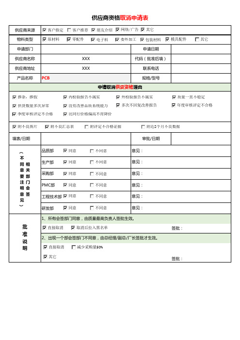 供应商资格取消申请表