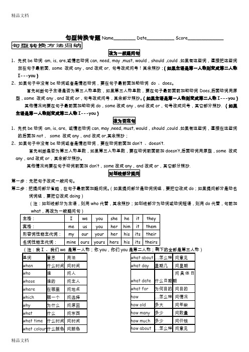 最新PEP小学英语六年级句型转换专题资料