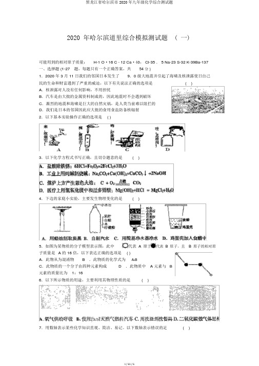 黑龙江省哈尔滨市2020年九年级化学综合测试题