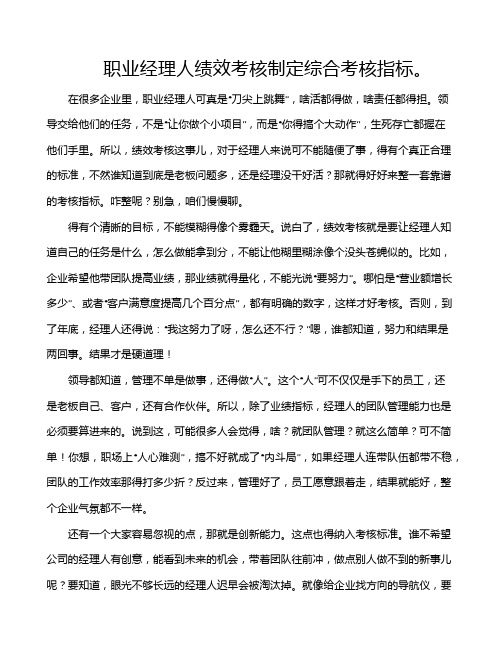 职业经理人绩效考核制定综合考核指标。