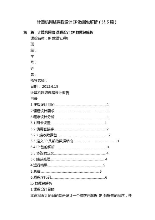 计算机网络课程设计IP数据包解析（共5篇）