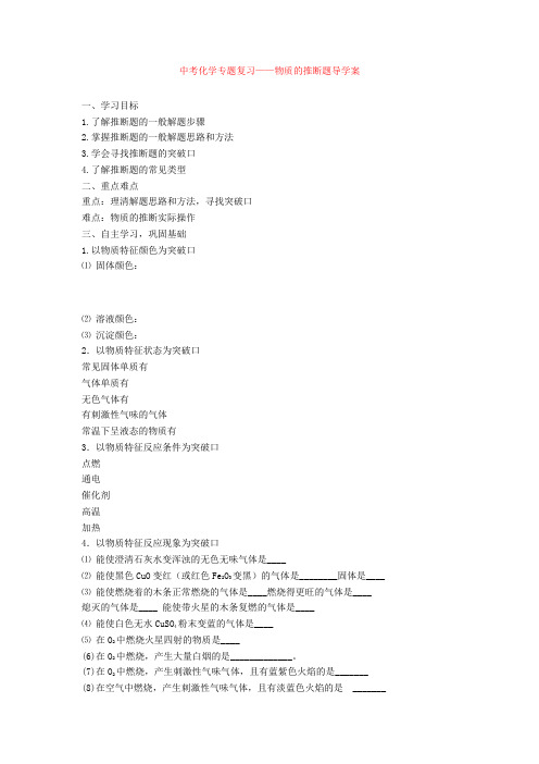 2020-2021年中考化学专题复习——物质的推断题导学案