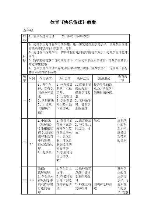 体育《快乐篮球》教案