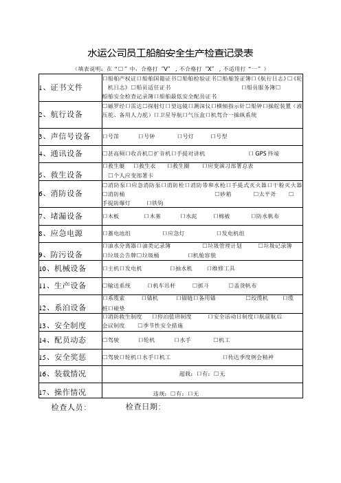 水运公司员工船舶安全生产检查记录表