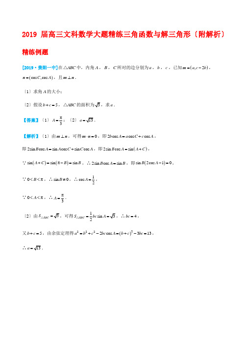 2019届高三文科数学考前大题精练：三角函数与解三角形(附解析)