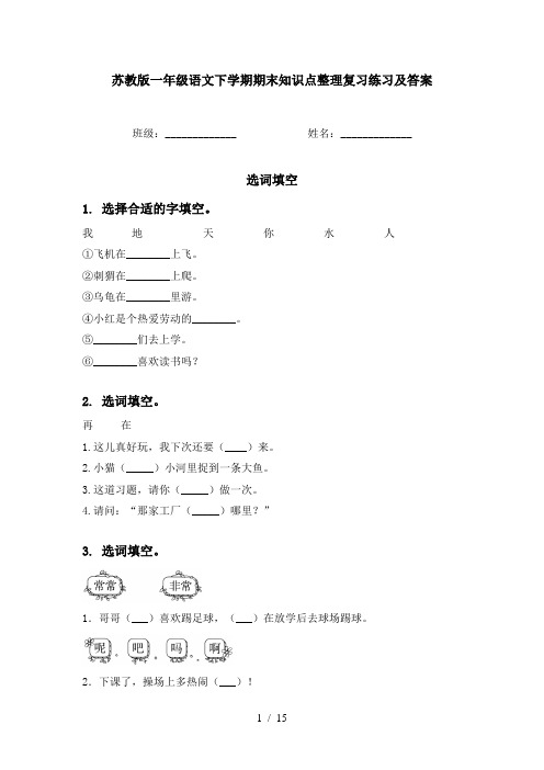 苏教版一年级语文下学期期末知识点整理复习练习及答案