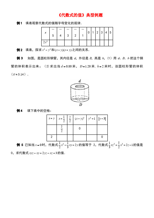 七年级数学上册第三章用字母表示数3.3代数式的值典型例题素材苏科版