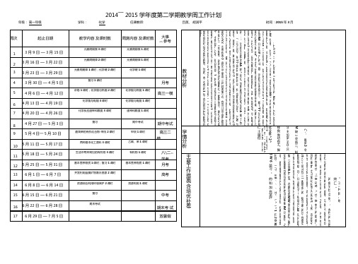 2011——2012学年第二学期教学周工作计划表