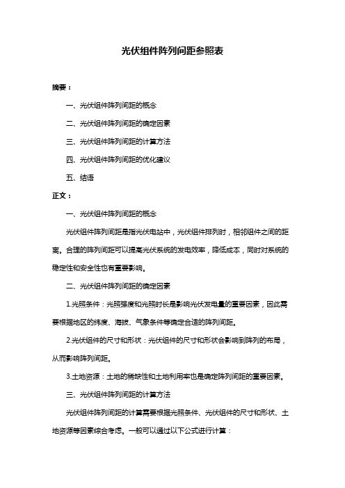 光伏组件阵列间距参照表