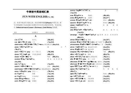 初中牛津英语词汇表(全册含音标)