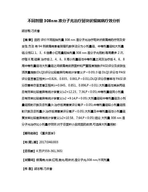 不同剂量308nm准分子光治疗斑块状银屑病疗效分析