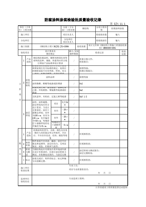 防腐涂料涂装检验批质量验收记录