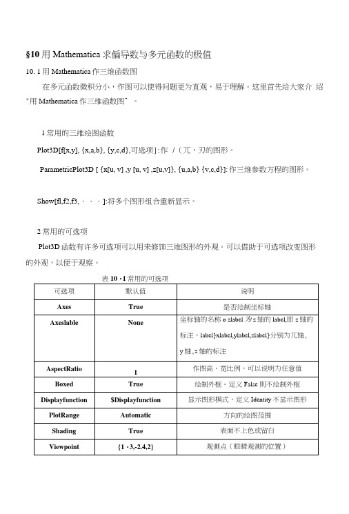 用Mathematica求偏导数与多元函数的极值.docx