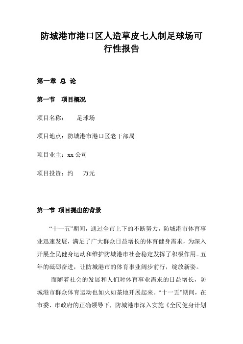 防城港市港口区七人制足球场可行性报告:经济管理 人力资源 广告 方案 策划