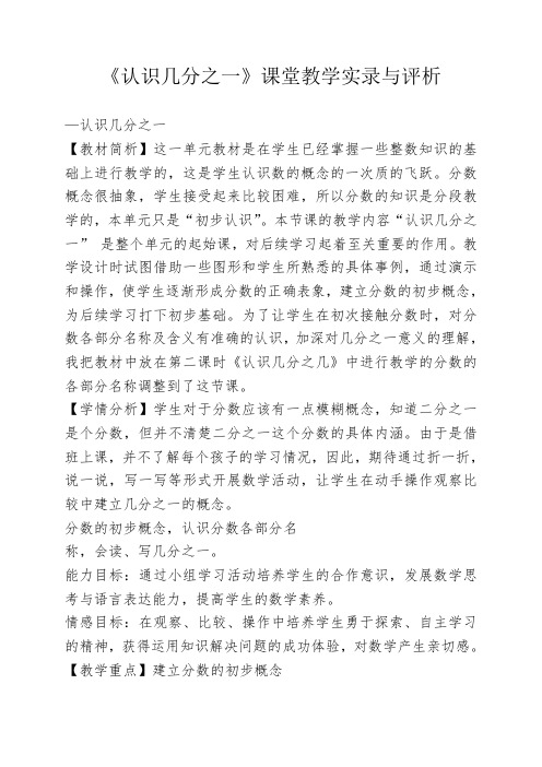 《认识几分之一》课堂教学实录与评析