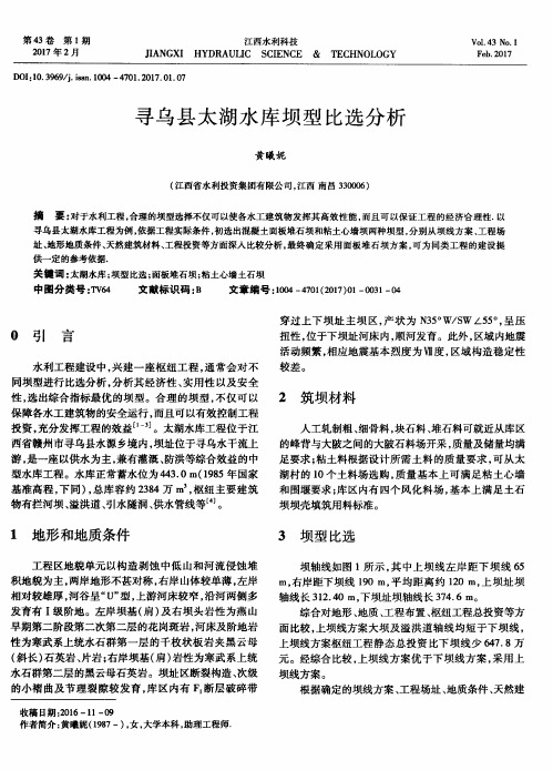 寻乌县太湖水库坝型比选分析