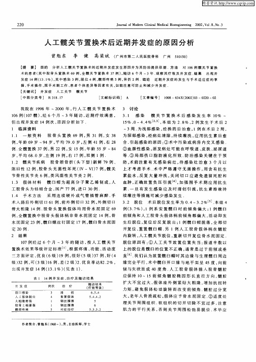 人工髋关节置换术后近期并发症的原因分析