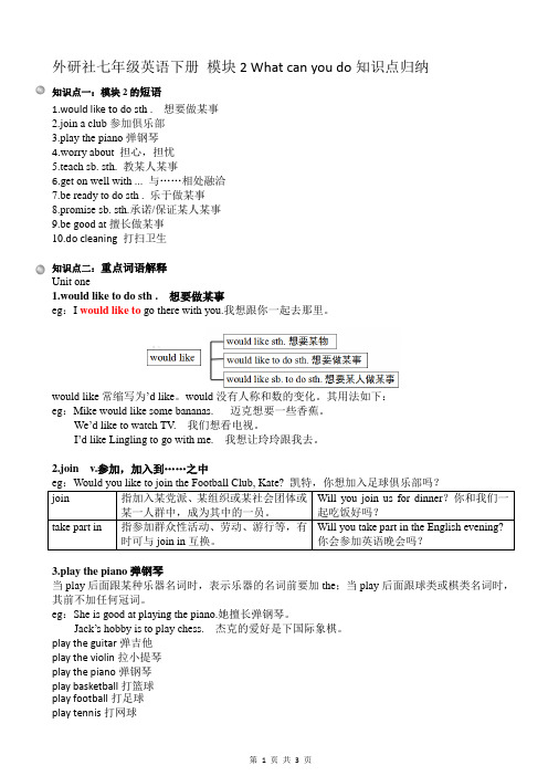 外研版七年级英语下册模块2知识点归纳