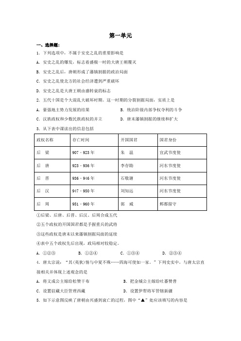 2020年春人教部编版七年级历史下册单元测试卷:第一单元 隋唐时期:繁荣与开放的时代