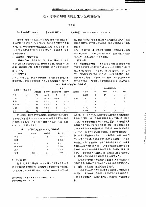 连云港市公用电话机卫生状况调查分析